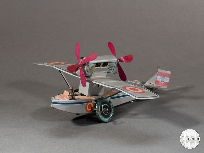 Avion à hélice en tôle peinte 