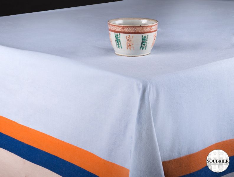 Blue striped tablecloth