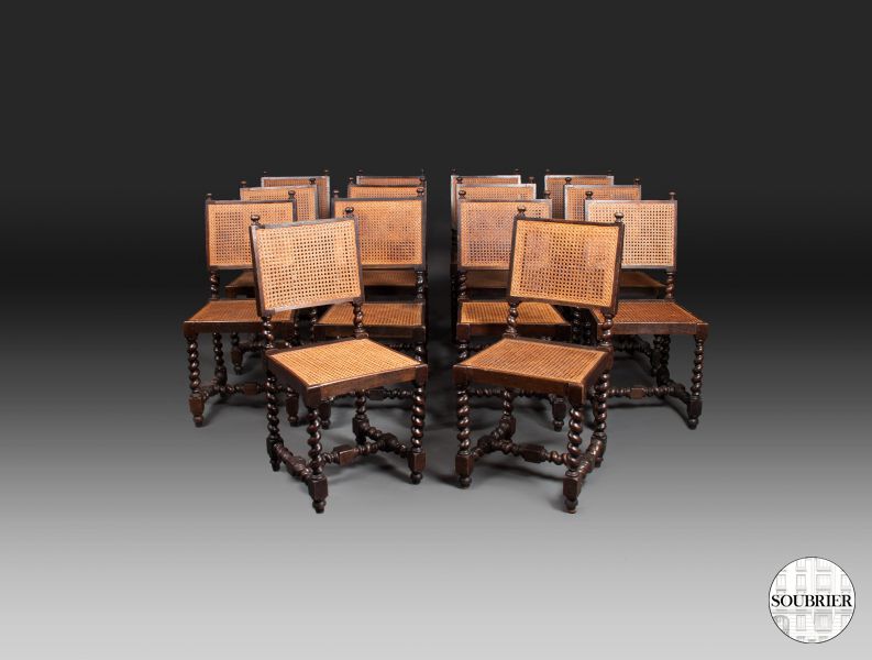 14 Wicker chairs Louis XIII