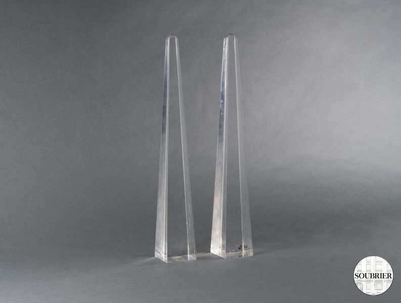 Pair of plexiglas obelisks