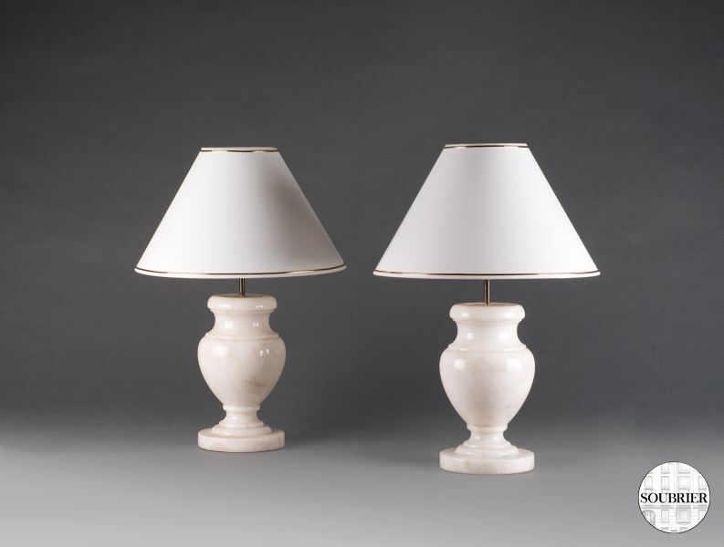 Pair of white marble urn lamps