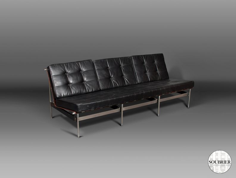Black leather button bench seat