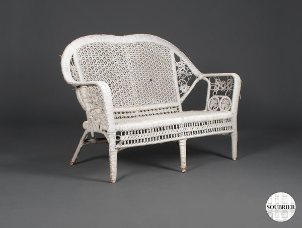 White lacquered wicker sofa