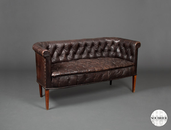Dark brown leather Chesterfield sofa