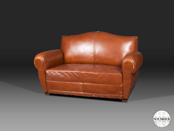 Tawny leather club sofa