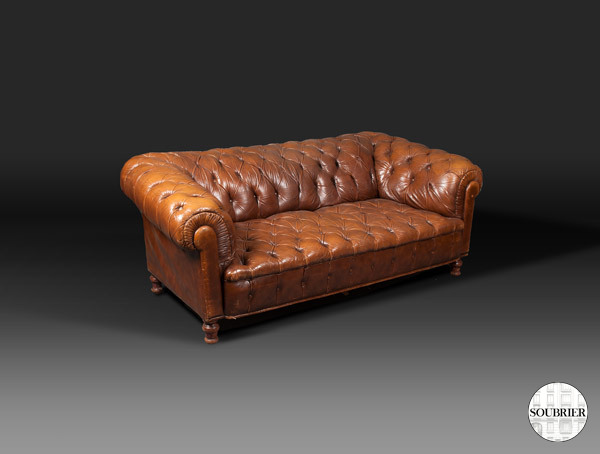 Canapé Chesterfield en cuir roux