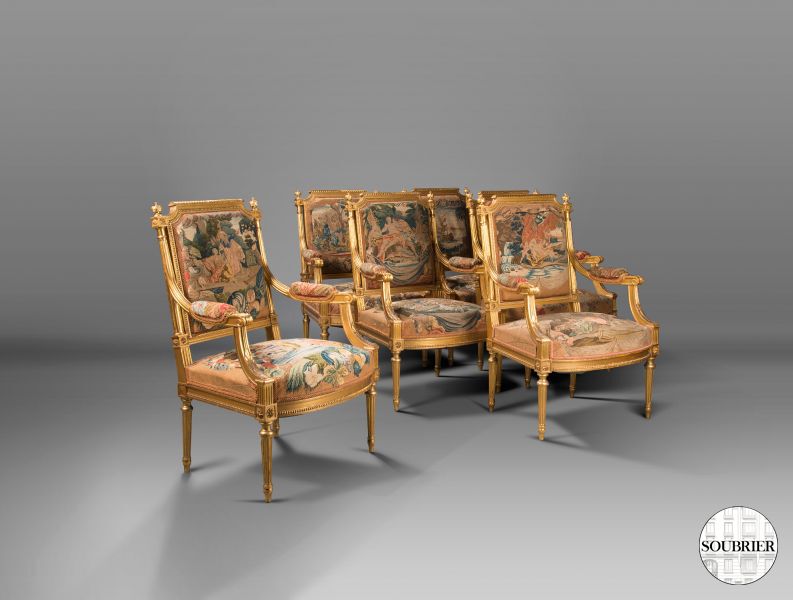 6 fauteuils tapisserie Louis XVI