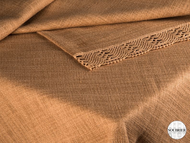 Brown linen and lace tablecloth