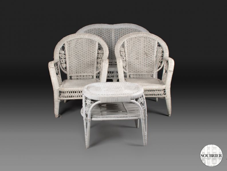 White wicker outdoor living