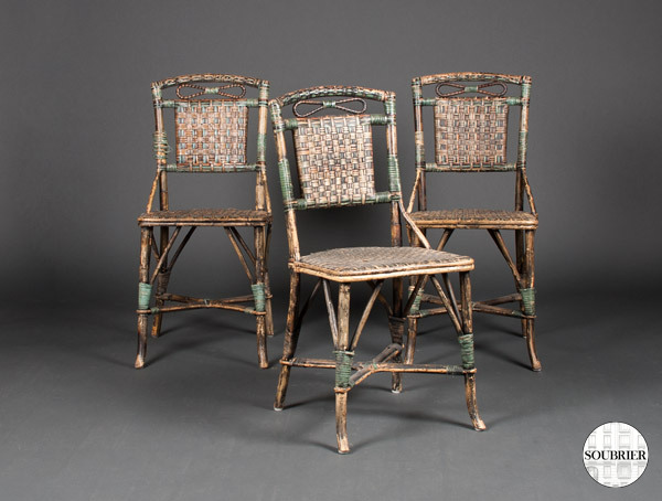 Three wicker garden chairs