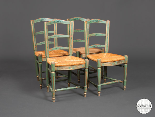 4 green Rustic chairs 