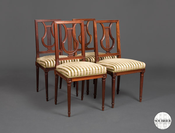 4 Chaises en acajou Louis XVI