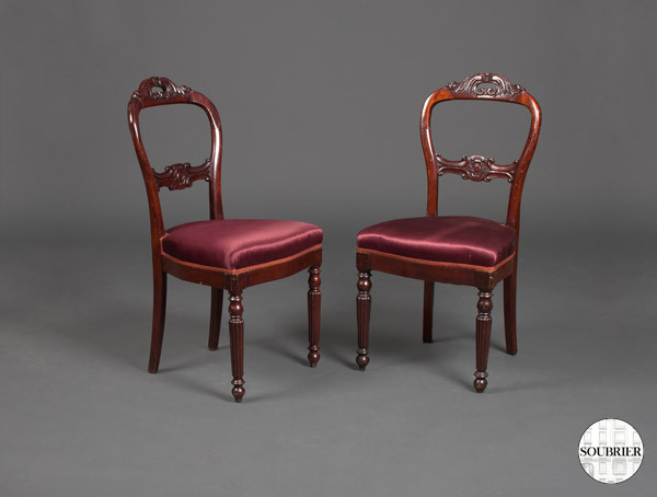 Chaises en acajou et satin violine