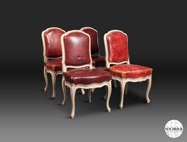 4 Chaises en cuir rouge Régence