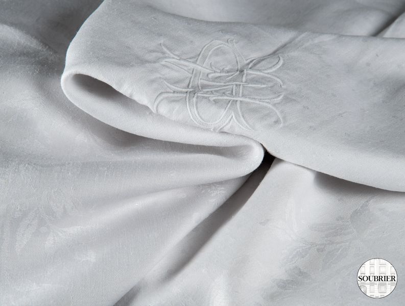 White damask tablecloth with flowers