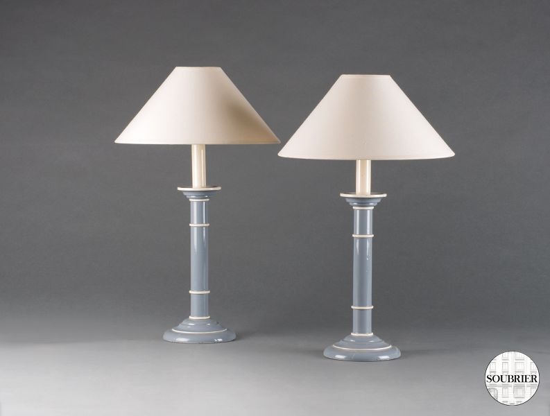 Pair of blue bedside lamps
