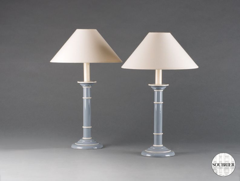 Paire de lampes, pied bleu ciel