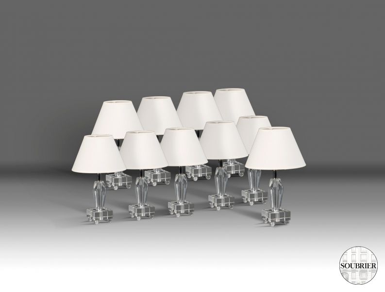 Ten glass lamps