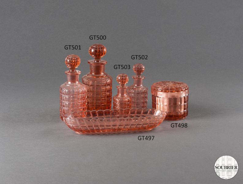 Pink glass toilet set