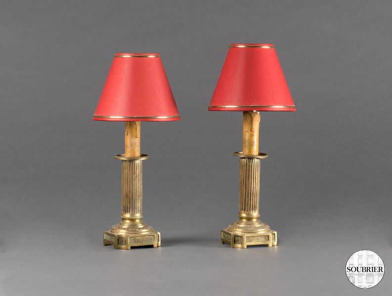 Pair of gilt bronze fluted lamps