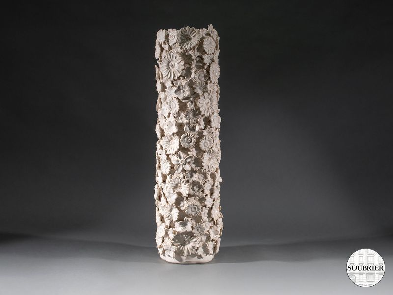 Grand vase en céramique décor fleurs