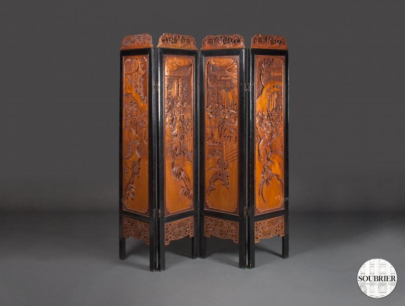 Paravent chinois reliefs en bois