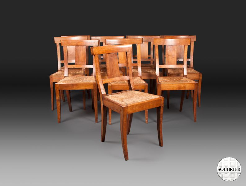 12 Straw chairs in walnut