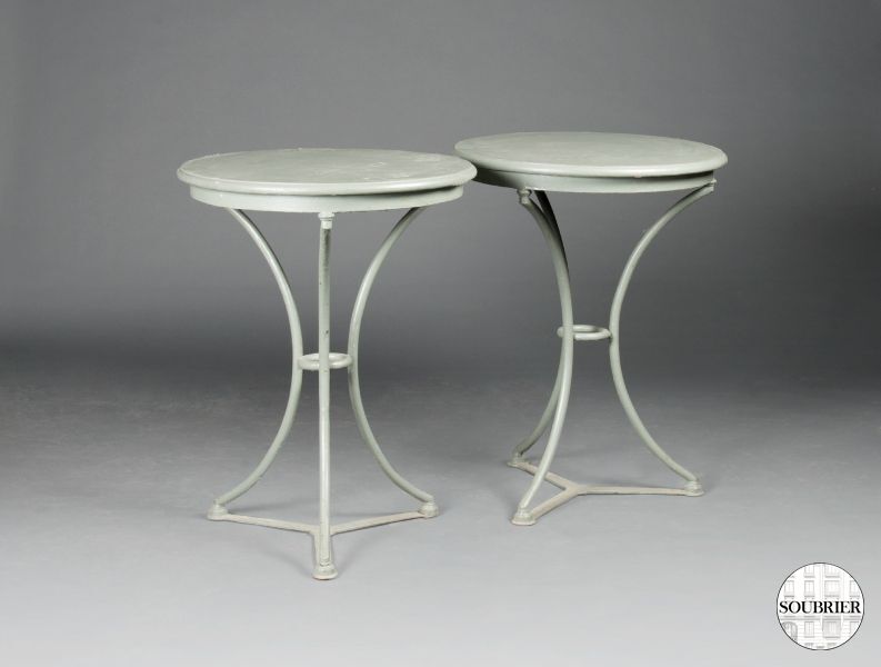 Pair of aqua garden pedestal tables