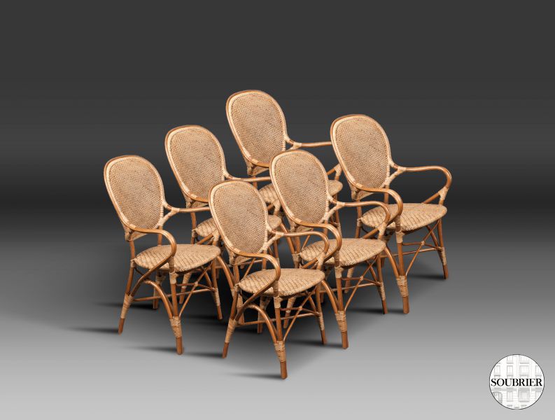 6 fauteuils en rotin