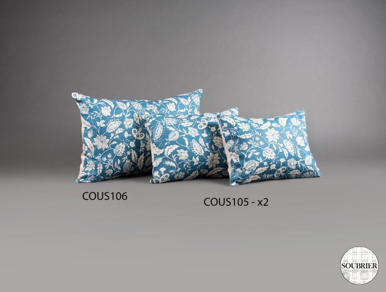 3 Blue Indienne cushions