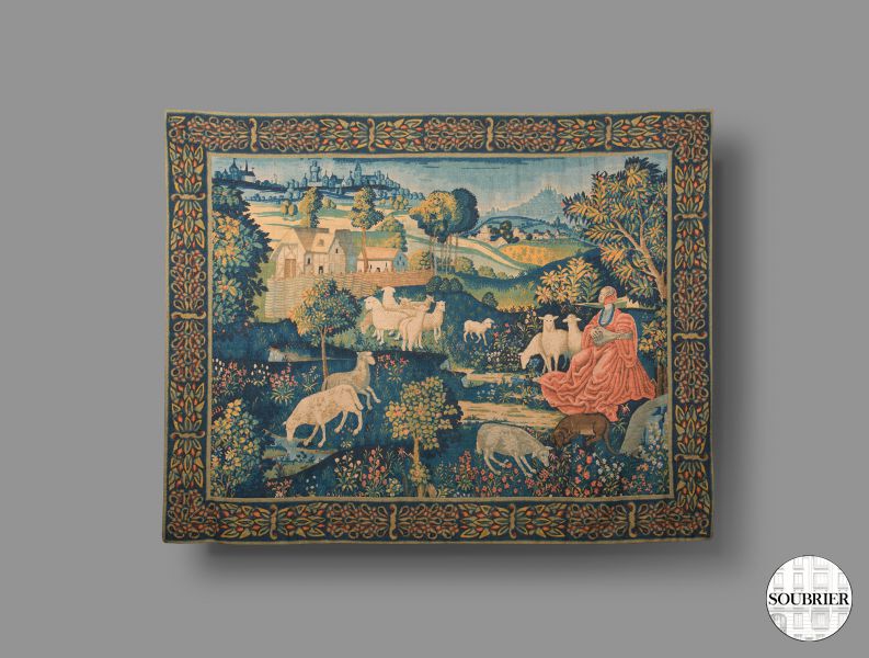 Tapisserie bergère jouant du luth