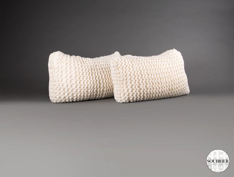Pair of white cotton cushions