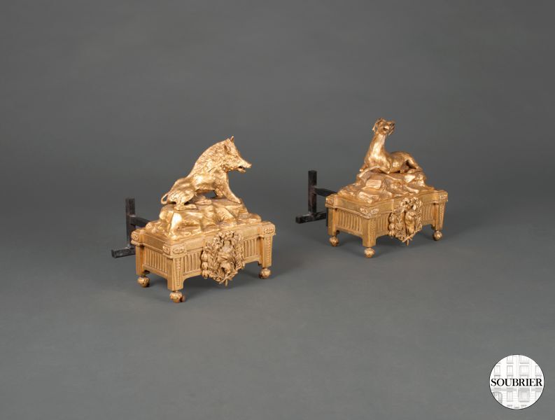 Pair of andirons Louis XVI