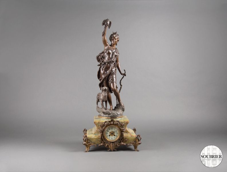 Bronze and marble Diana clock