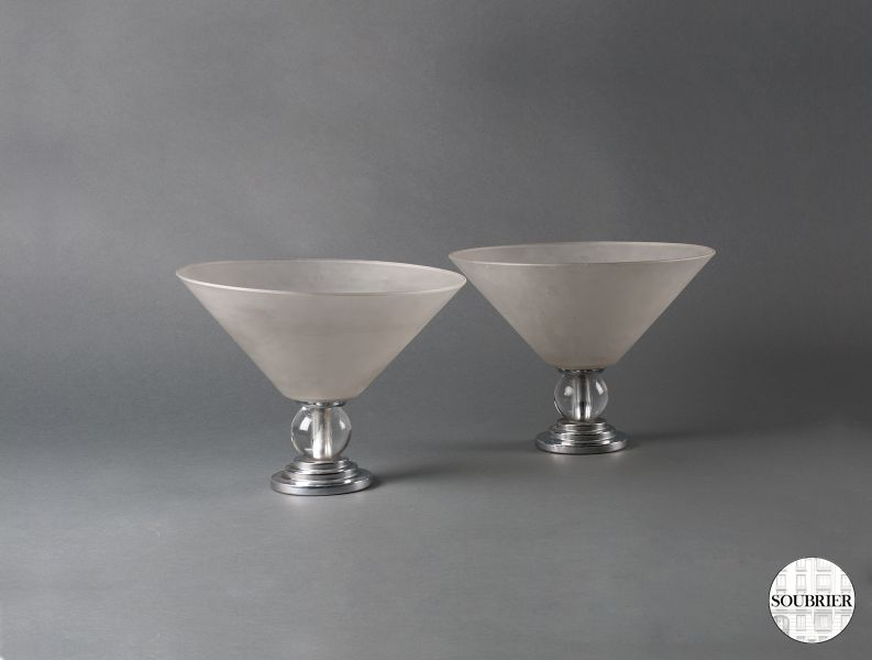 Pair of opal glass bowls