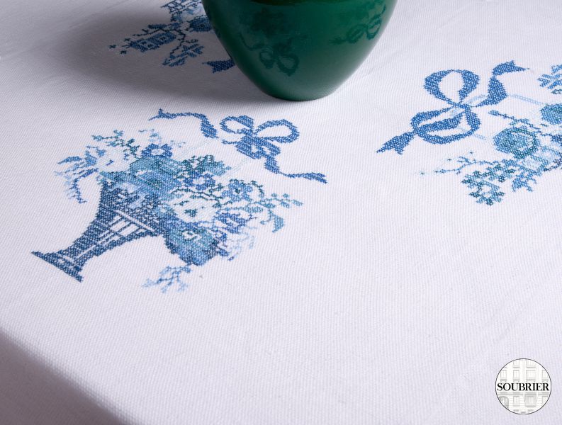 Blue cross stich tablecloth