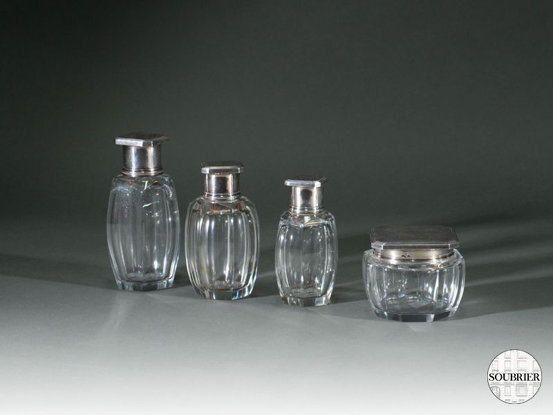 Poudrier cristal couvercle argent carré