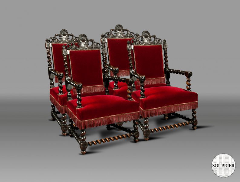 4 Red Napoleon III armchairs