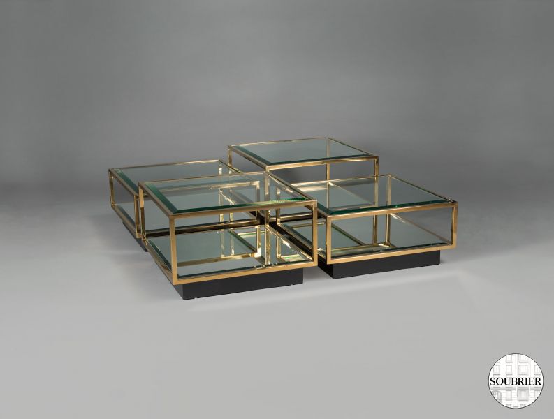 jeu de 4 tables basses miroirs dorés