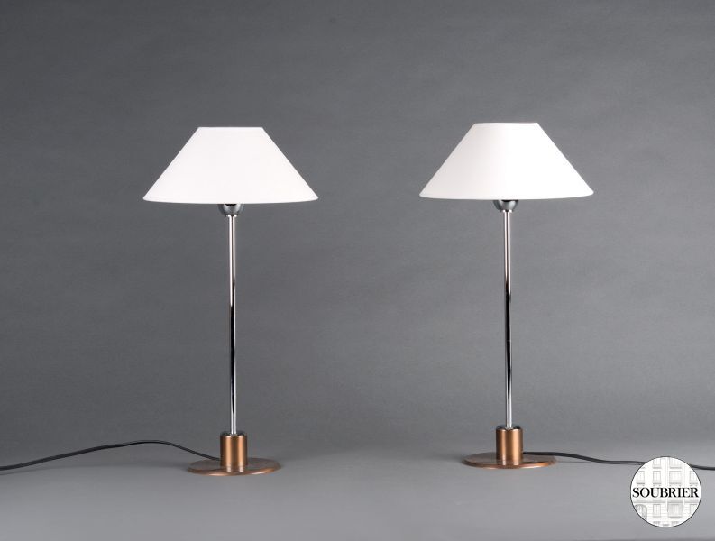 Pair of chrome-plated lamps