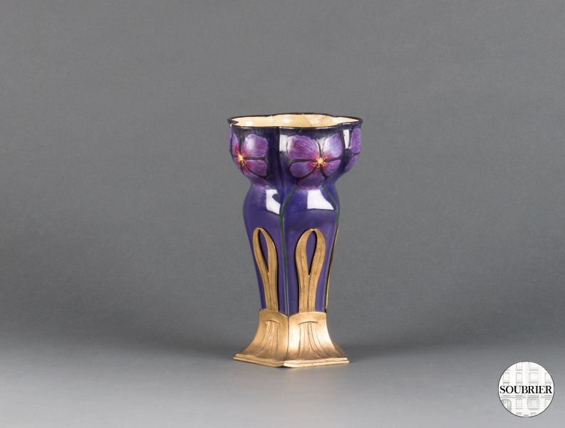 Bronze & earthenware geometric vase