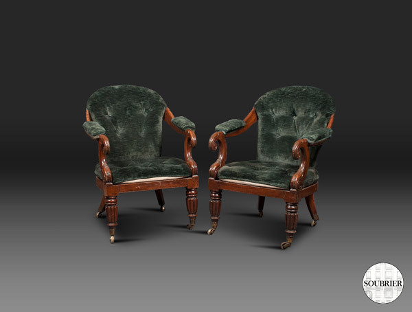 English green velvet armchairs