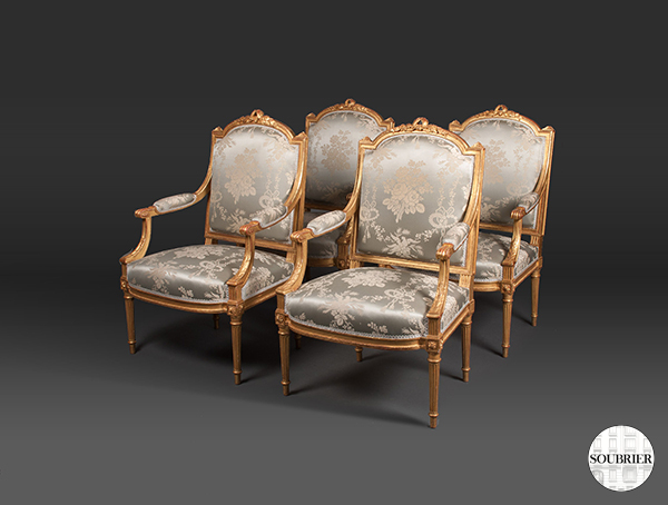 4 Fauteuils bleu Louis XVI