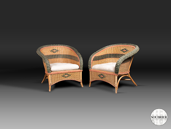 Pair of rattan armchairs