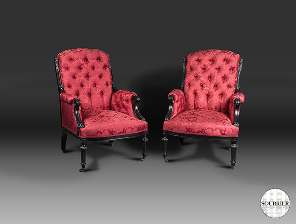 Red silk Napoleon III armchairs