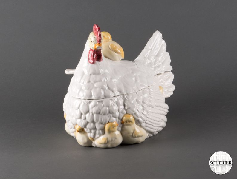 Earthenware hen soup tureen