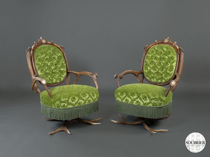 Pair of horn armchairs