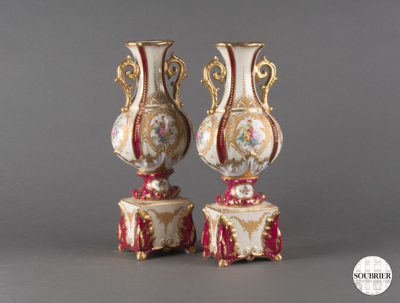 Purple and gold china painted vases