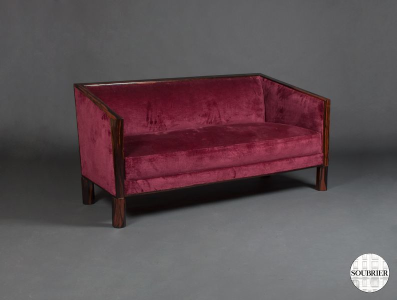 Rosewood Art Deco & red velvet sofa