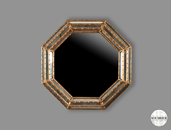 Miroir octogonal en bois doré
